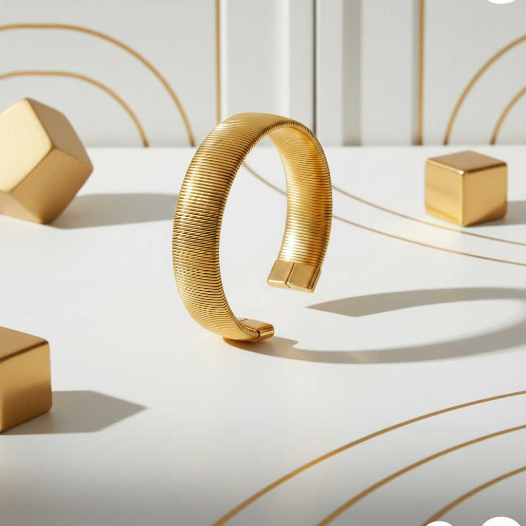 Classy gold cuff bracelet 18k PVD stainless steel, minimalist open bangle, hypoallergenic, Ms Friesch jewelry