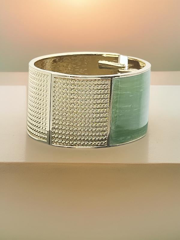 Brazalete grueso, pulsera de oro, esmalte verde, joyería para mujer, regalos, elegante