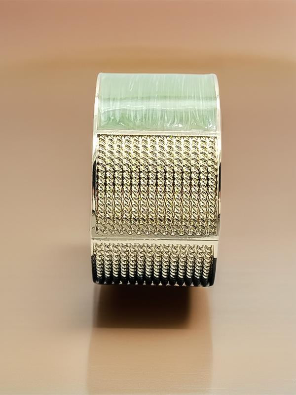 Brazalete grueso, pulsera de oro, esmalte verde, joyería para mujer, regalos, elegante