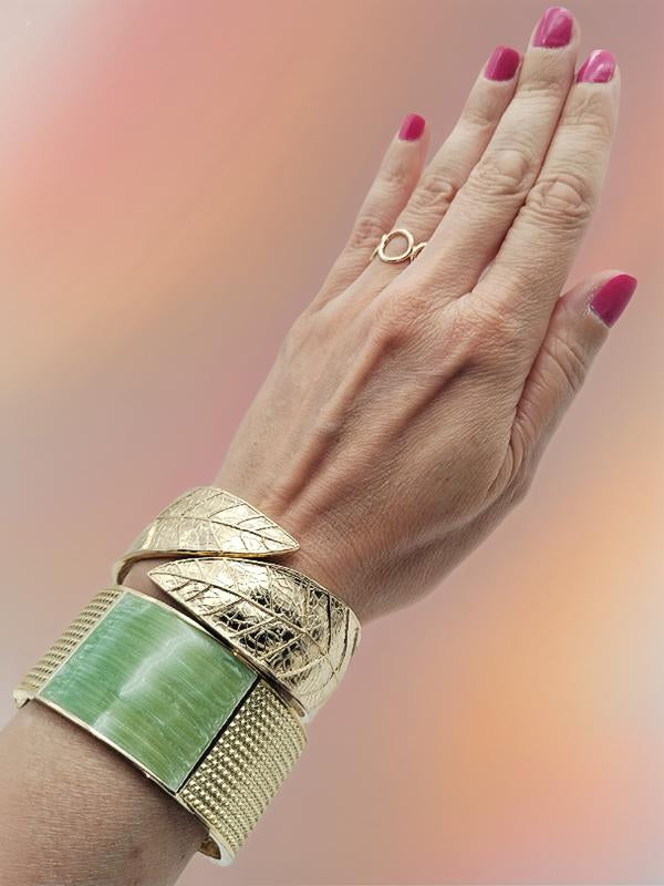 Brazalete grueso, pulsera de oro, esmalte verde, joyería para mujer, regalos, elegante