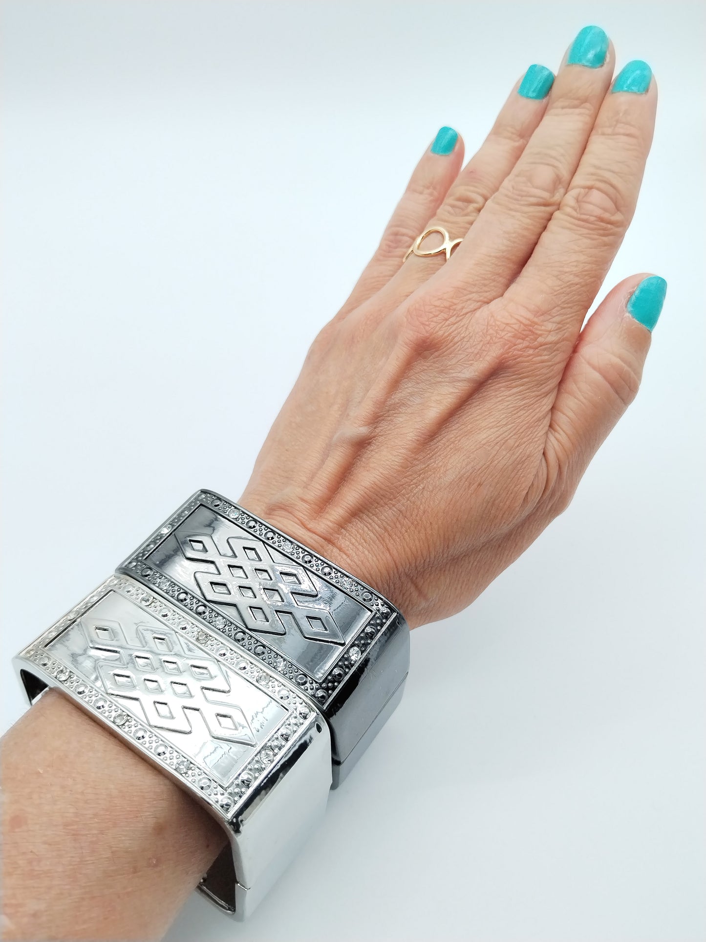 Chunky Silver Bangle, Rectangular Bracelet, Fashion Jewelry, Women, Girls, Gifts