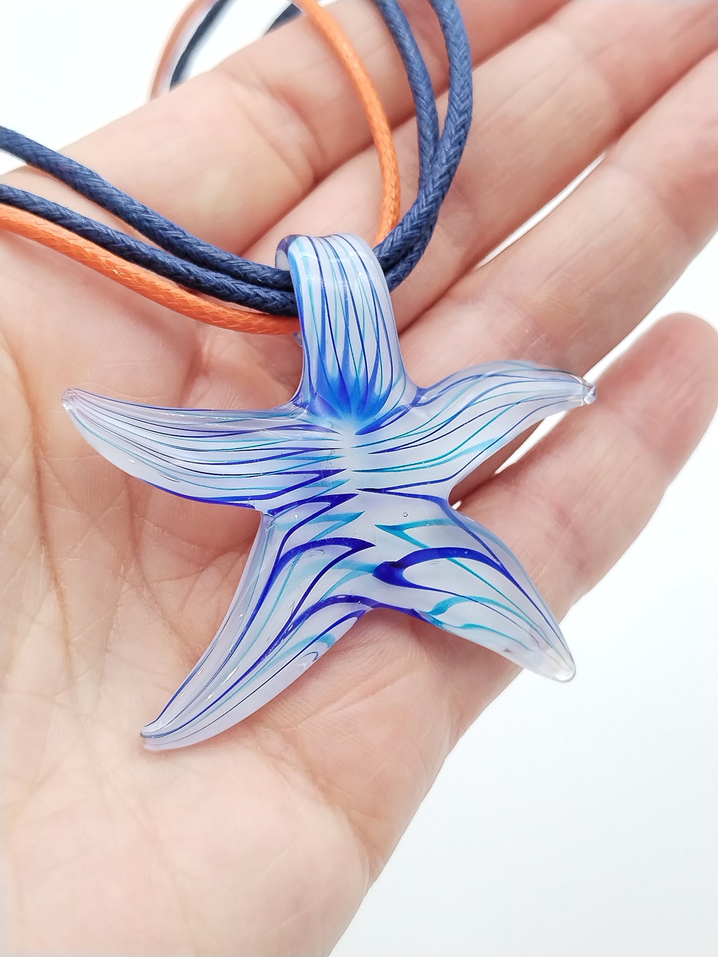 Starfish Summer Necklace, Lampwork Pendant Necklace, Women Jewelry, Fun Colorful
