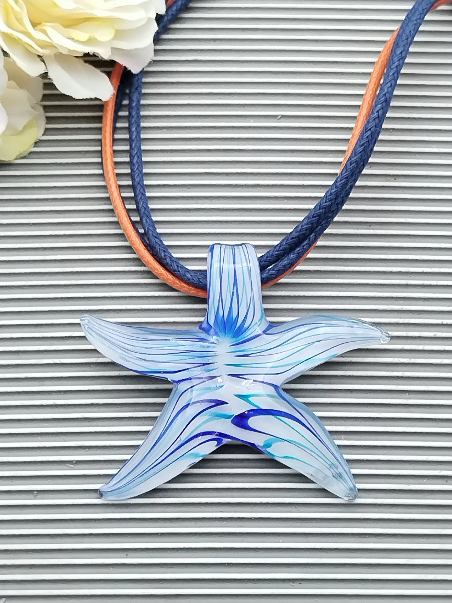 Starfish Summer Necklace, Lampwork Pendant Necklace, Women Jewelry, Fun Colorful