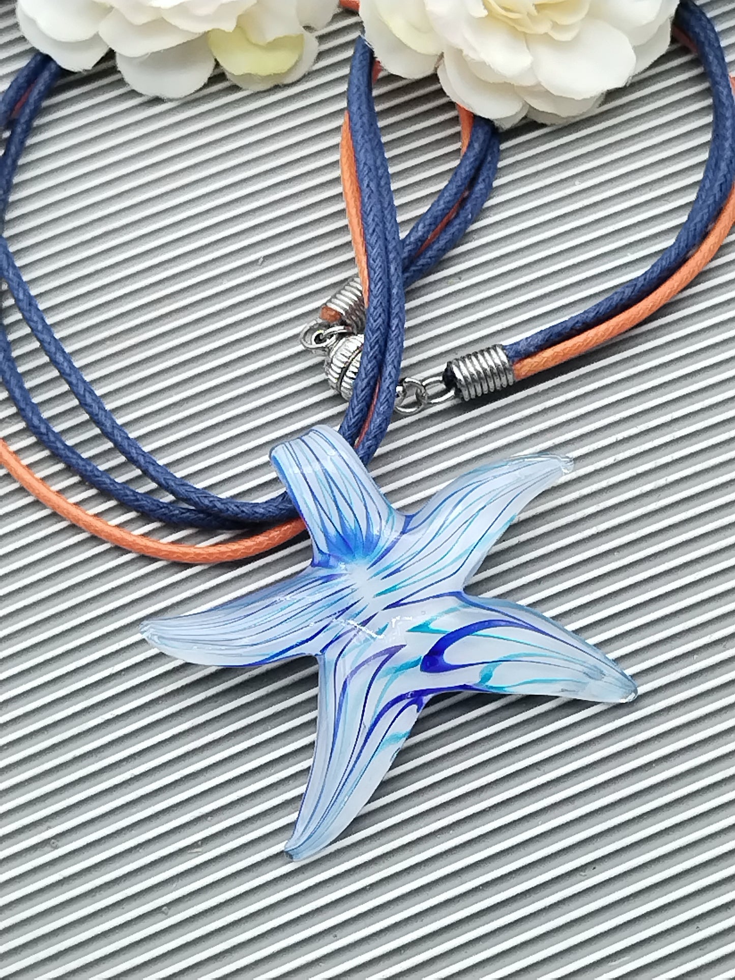 Starfish Summer Necklace, Lampwork Pendant Necklace, Women Jewelry, Fun Colorful