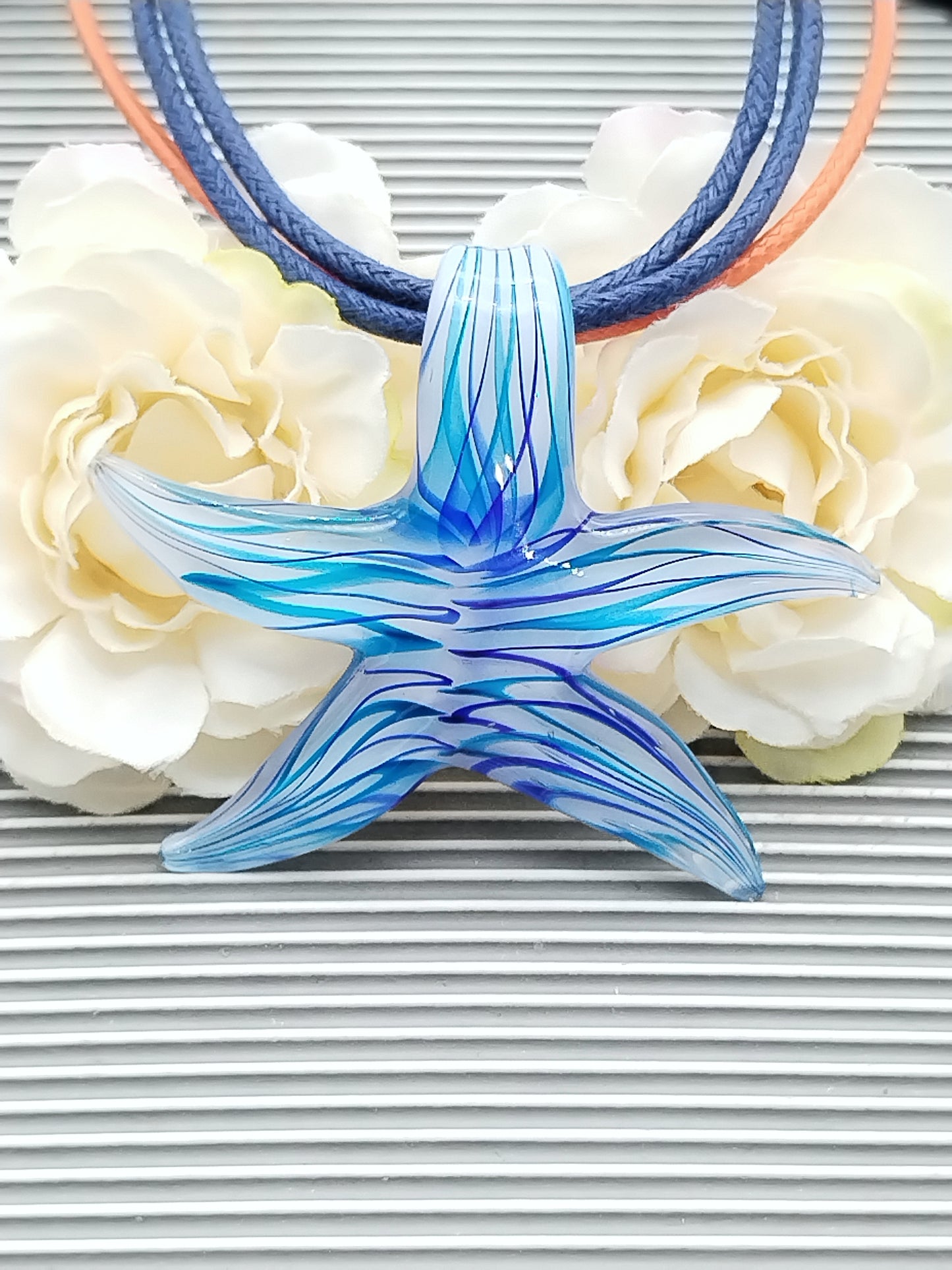 Starfish Summer Necklace, Lampwork Pendant Necklace, Women Jewelry, Fun Colorful