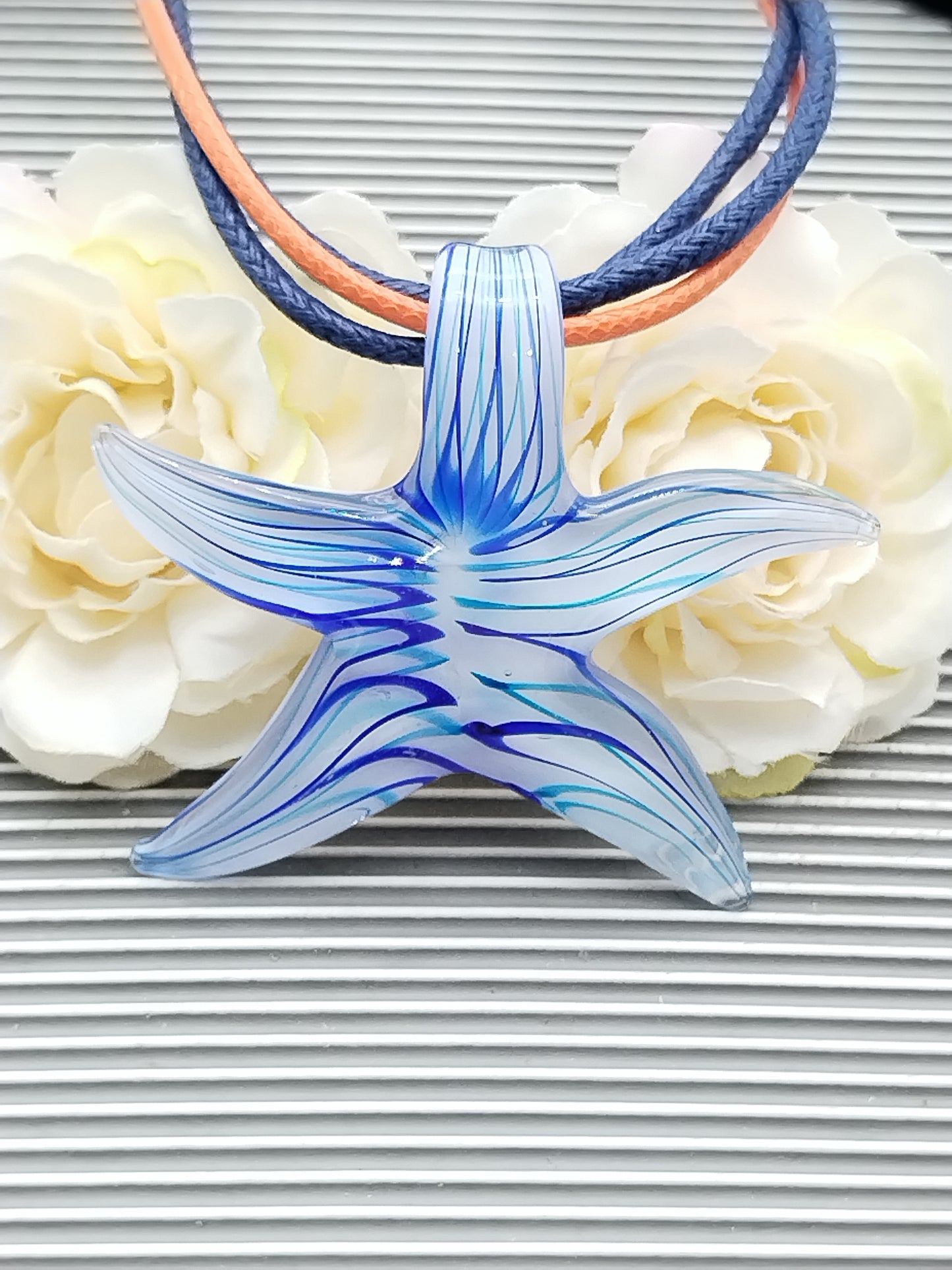 Starfish Summer Necklace, Lampwork Pendant Necklace, Women Jewelry, Fun Colorful