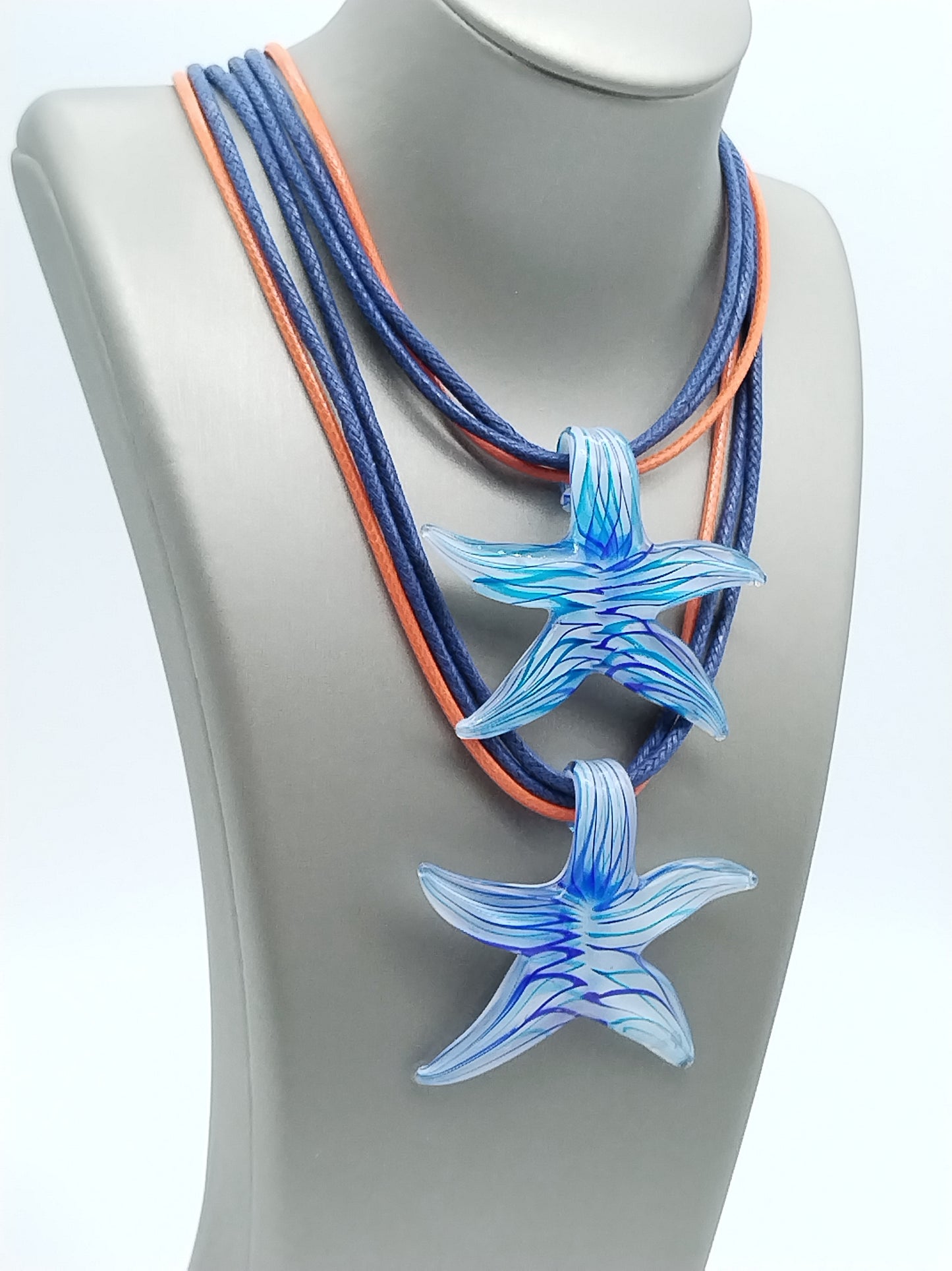 Starfish Summer Necklace, Lampwork Pendant Necklace, Women Jewelry, Fun Colorful