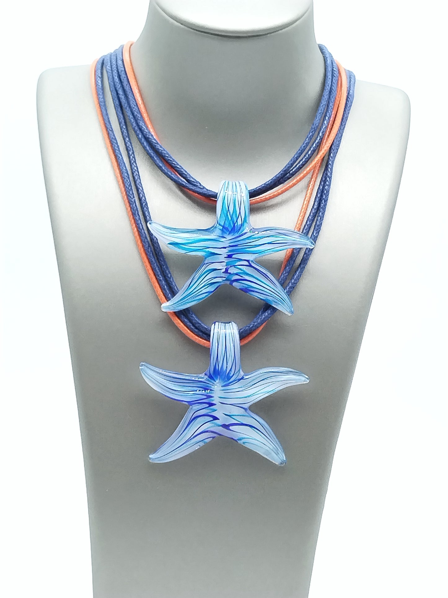 Starfish Summer Necklace, Lampwork Pendant Necklace, Women Jewelry, Fun Colorful