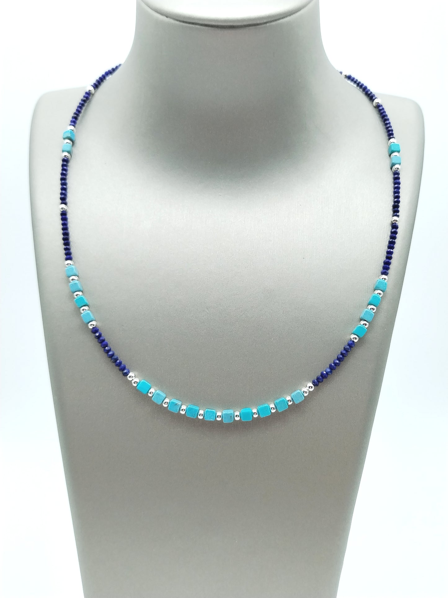 Turquiose  and Lapislazuli Choker, Sterling Silver Necklace, Gifts, Women, Jewelry, Classy, Boho