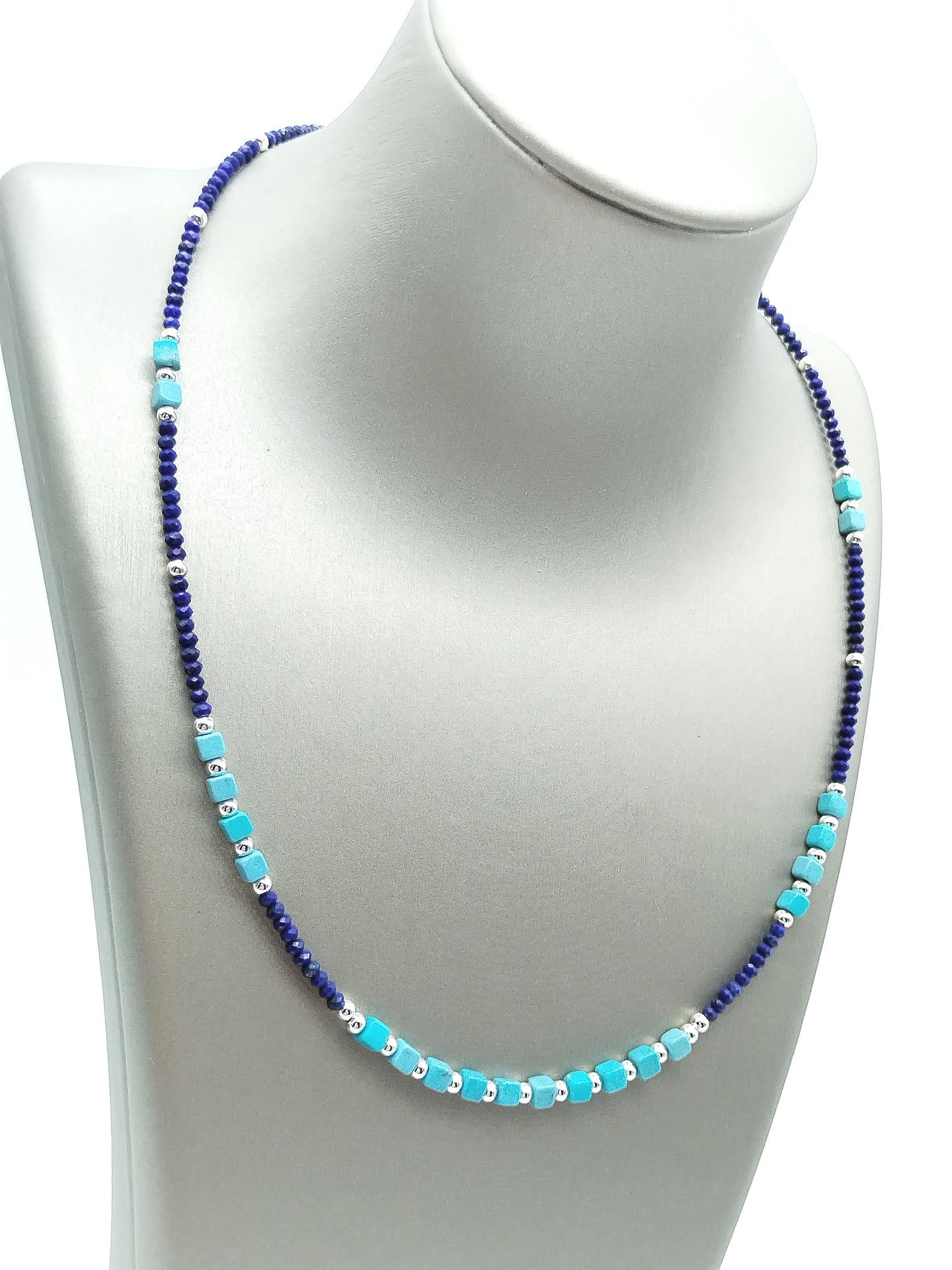 Turquiose  and Lapislazuli Choker, Sterling Silver Necklace, Gifts, Women, Jewelry, Classy, Boho