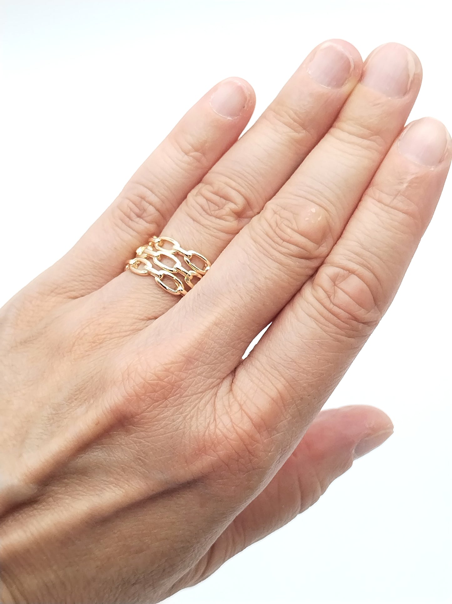 Anillo de oro ajustable, chapado en oro, cadena de eslabones, estilo boho chic, regalos, chicas de moda, mujeres con clase
