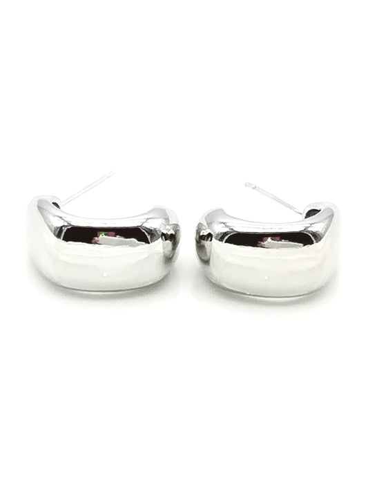 Klobige silberne Huggies, Creolen, Rhodiumschmuck, elegant, Frauen, Geschenke