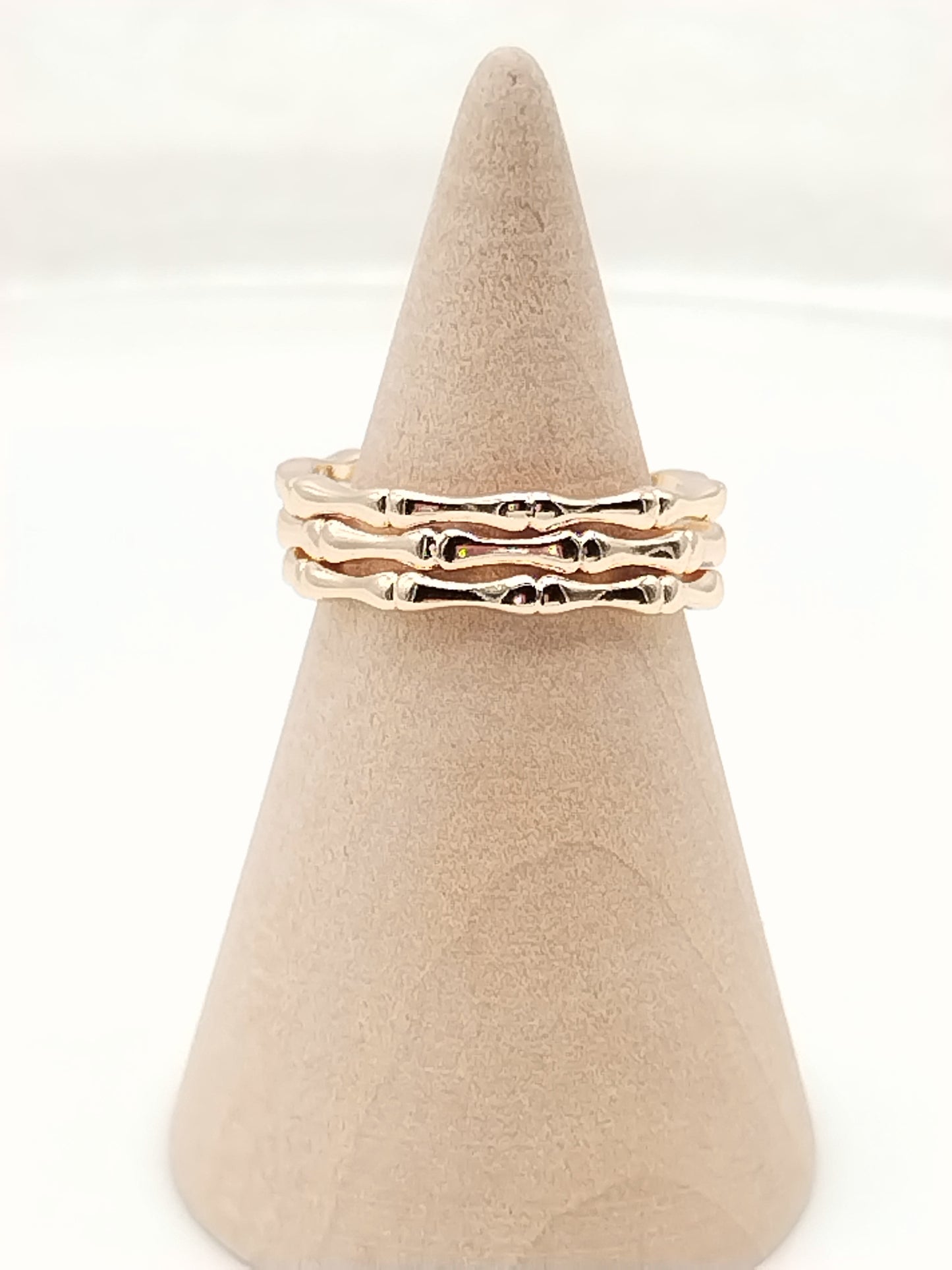 Anillo de bambú dorado, triple banda, ajustable, apilable, elegante, tendencia, regalos, mujeres, joyas