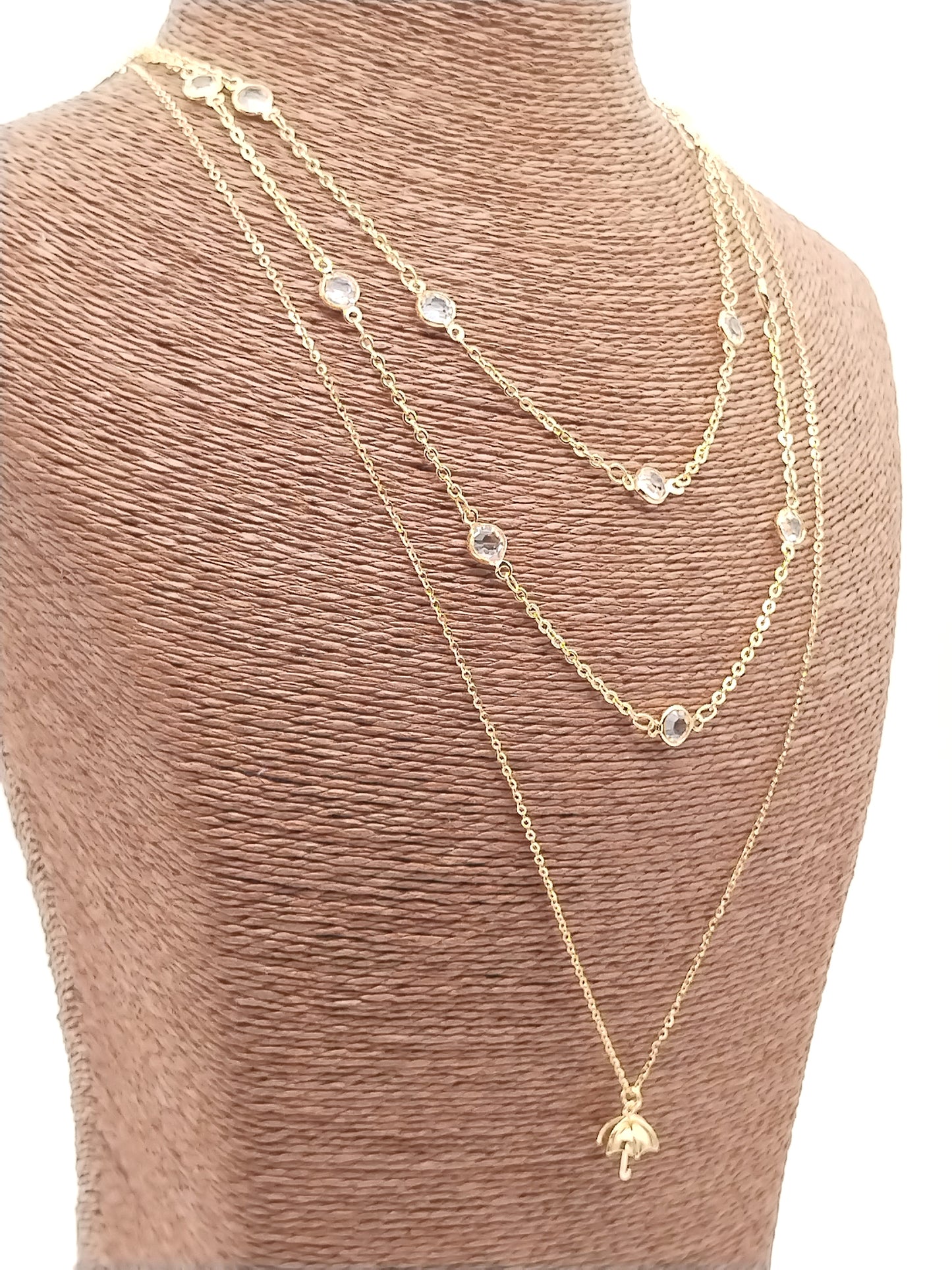 Umbrella Gold Pendant Necklace, Long Charm Necklace, Layered, Trendy,  Affordable Jewelry, Holidays Gifts, For women, Girls