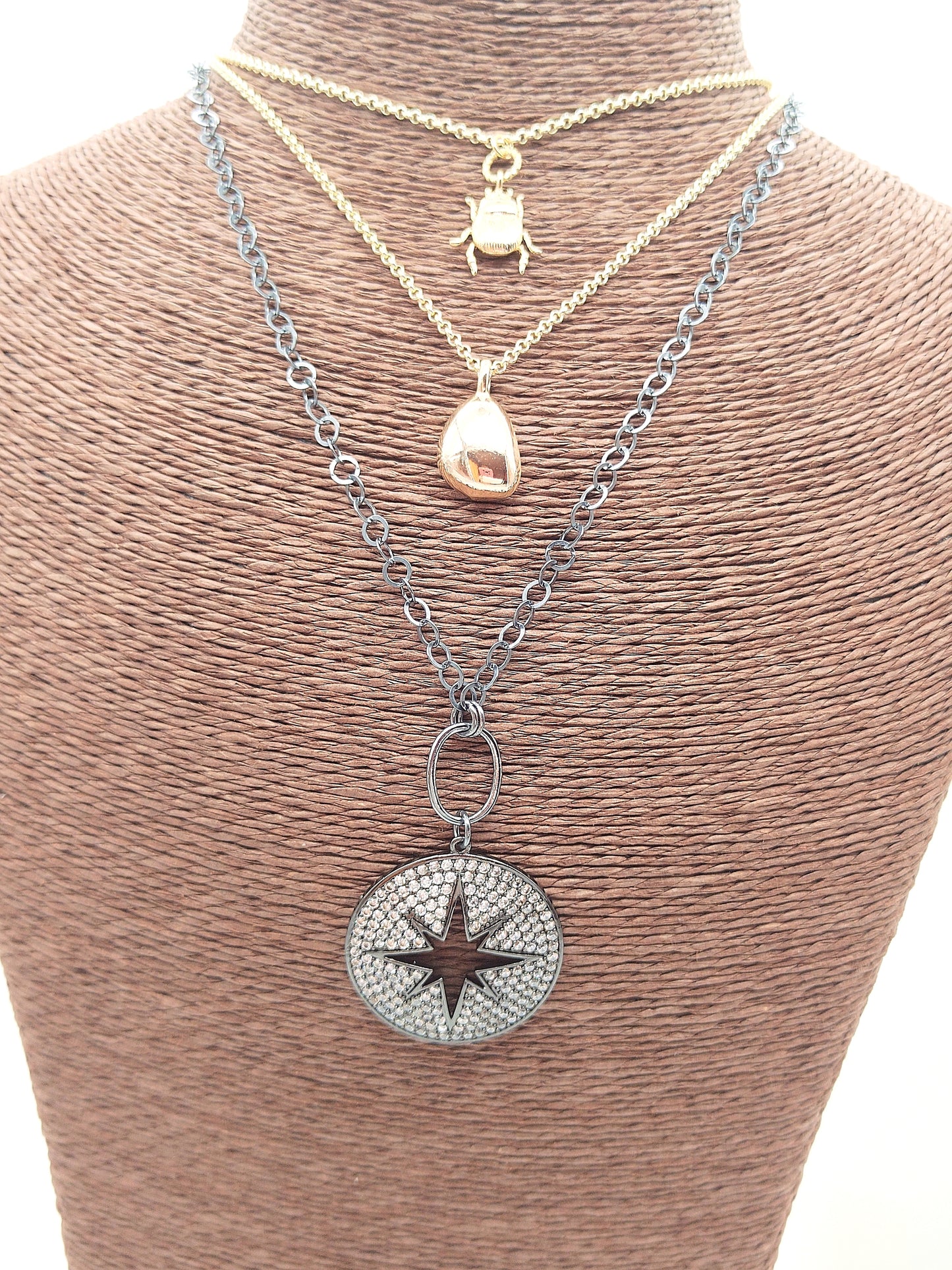 Large Sterling Silver Pendant Necklace, Trendy Oxidized Chain, CZ Pavé, Gift, Sustainable Jewelry, Women