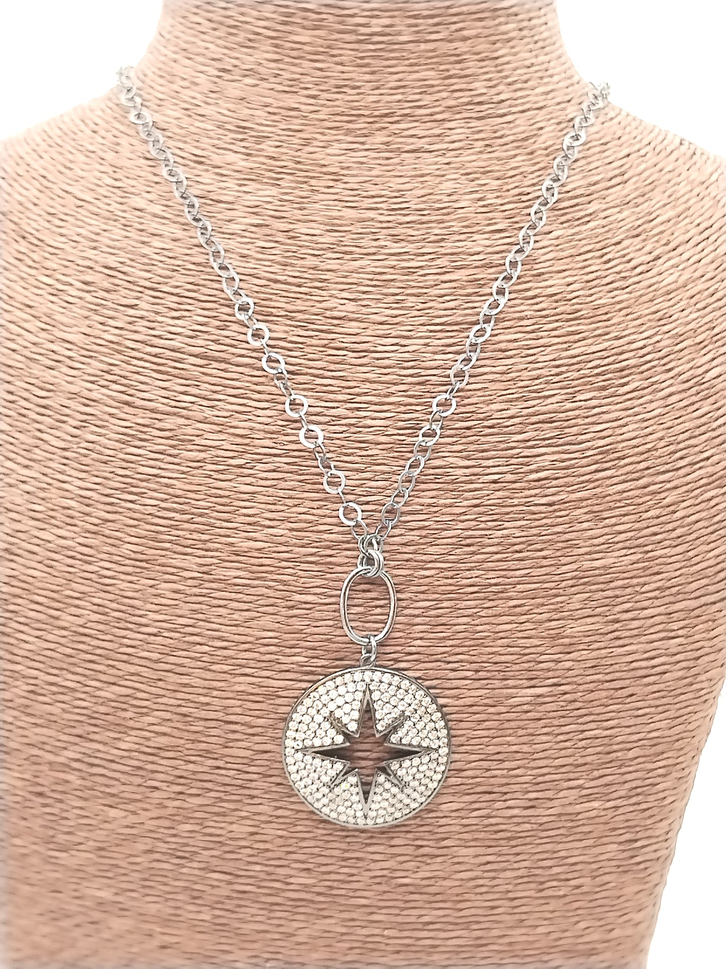 Large Sterling Silver Pendant Necklace, Trendy Oxidized Chain, CZ Pavé, Gift, Sustainable Jewelry, Women