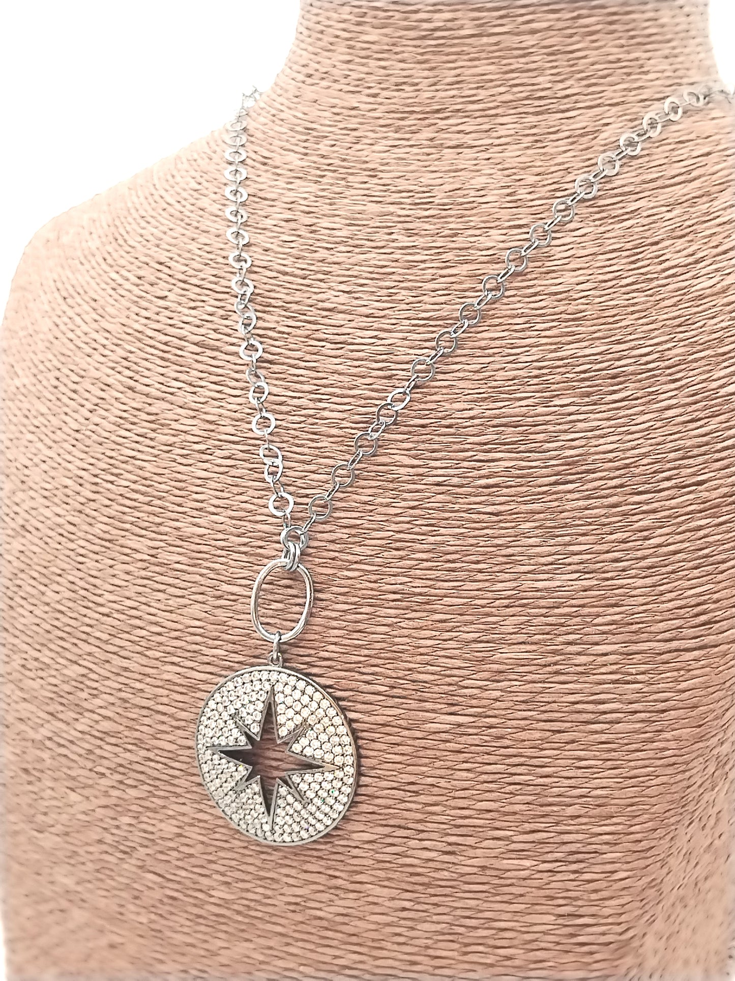 Large Sterling Silver Pendant Necklace, Trendy Oxidized Chain, CZ Pavé, Gift, Sustainable Jewelry, Women