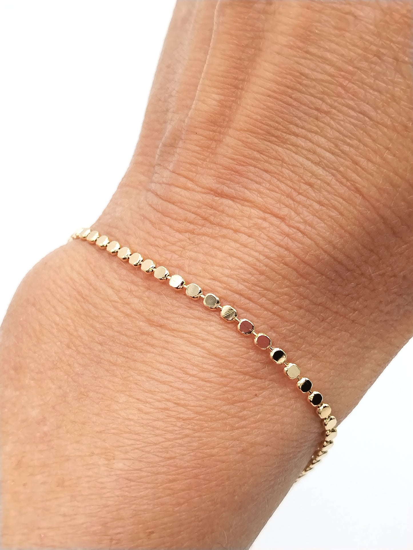 Pulsera de cadena de oro de 18 quilates, discos planos, joyería elegante y con clase, informal, regalo, mujeres, niñas