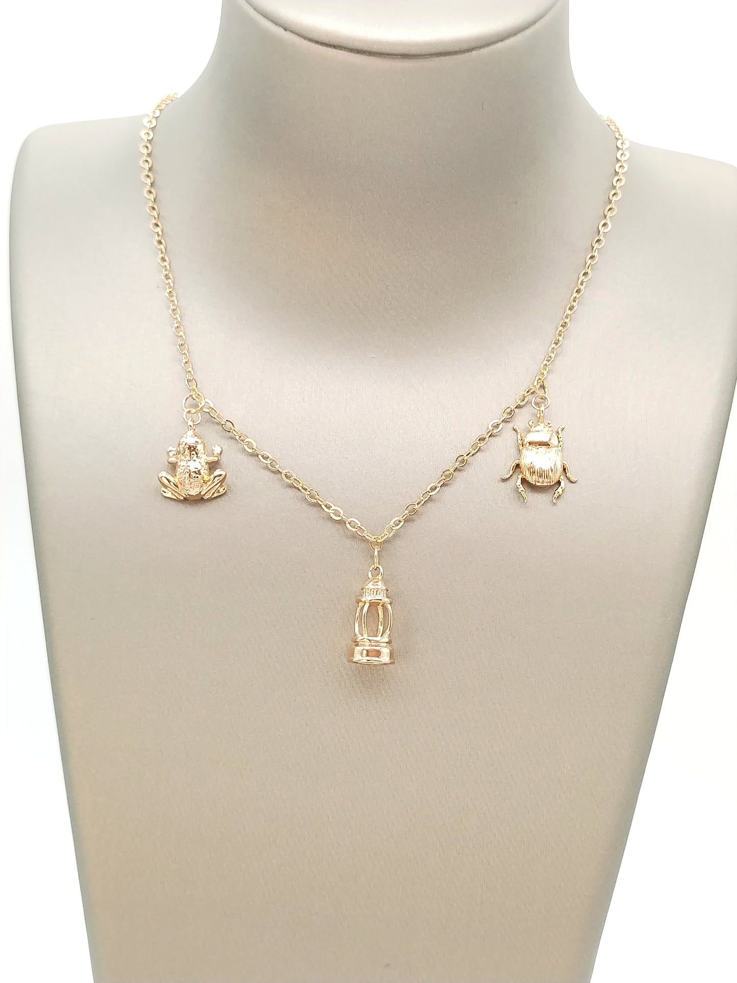 Gold Charm Necklace, Frog, Scarab, Lighthouse, Lucky Pendant Jewelry, Chain, Gifts for Women,