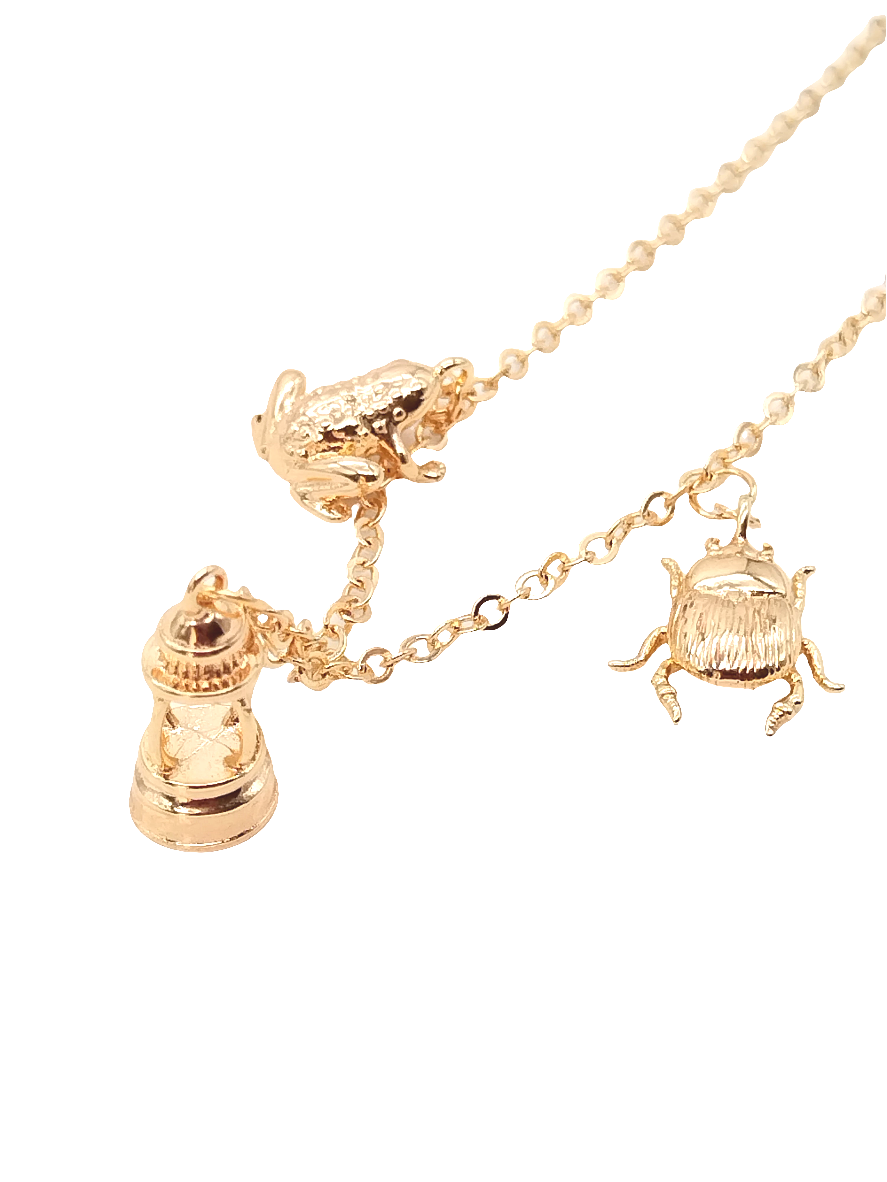 Gold Charm Necklace, Frog, Scarab, Lighthouse, Lucky Pendant Jewelry, Chain, Gifts for Women,