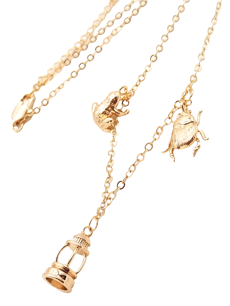 Gold Charm Necklace, Frog, Scarab, Lighthouse, Lucky Pendant Jewelry, Chain, Gifts for Women,