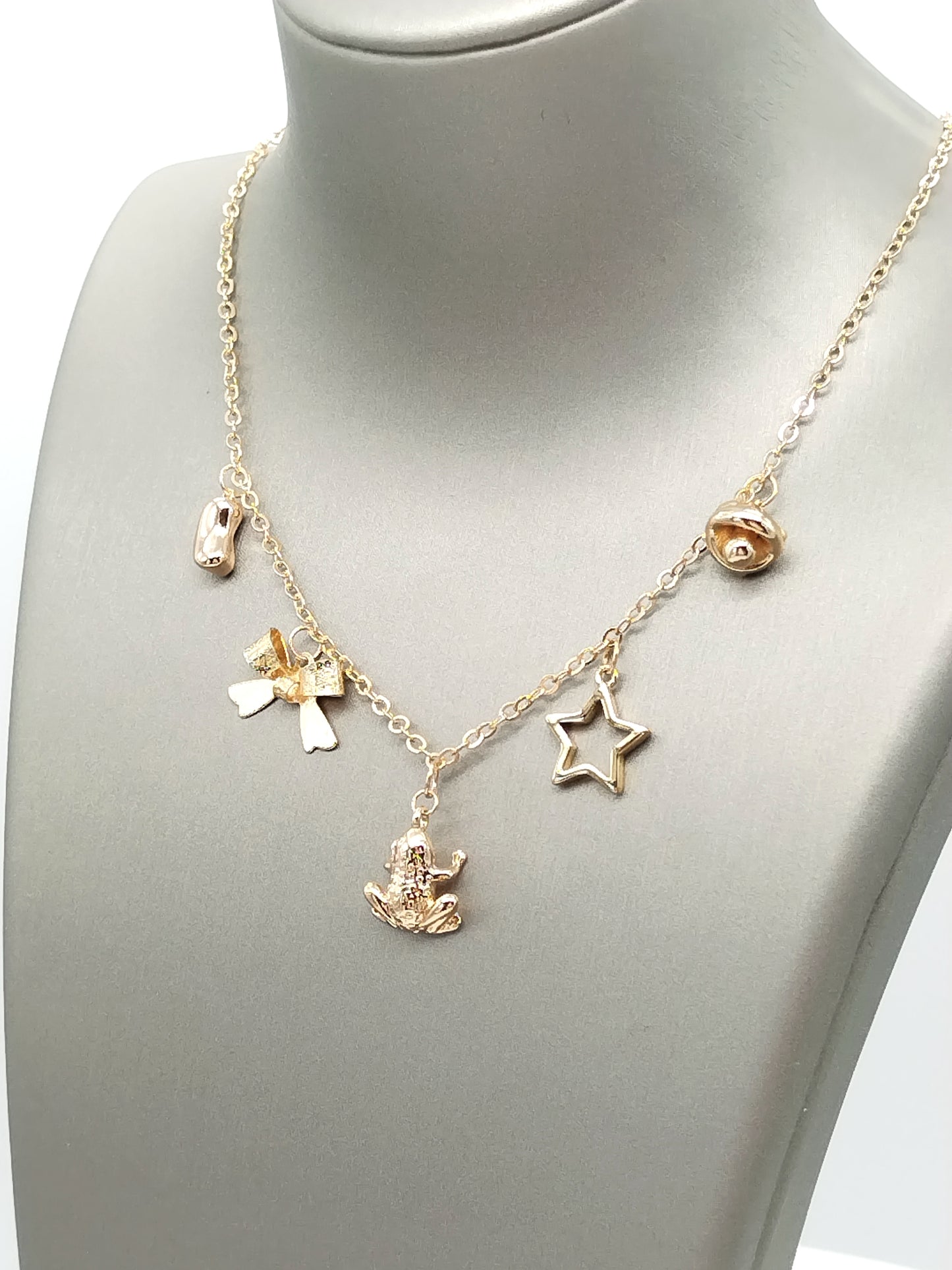 Dangling Gold Charms Necklace, Link Chain, Trendy Women Jewelry, Gift, Birthday