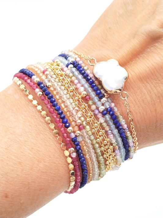 Edelsteinperlenarmband, 14 Karat Gold gefüllt, Sterling Silber