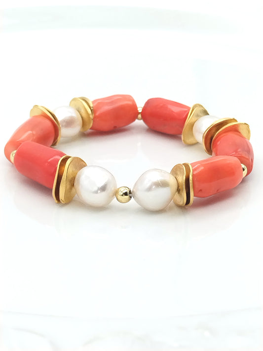 Koralle und Perle Stretch-Armband