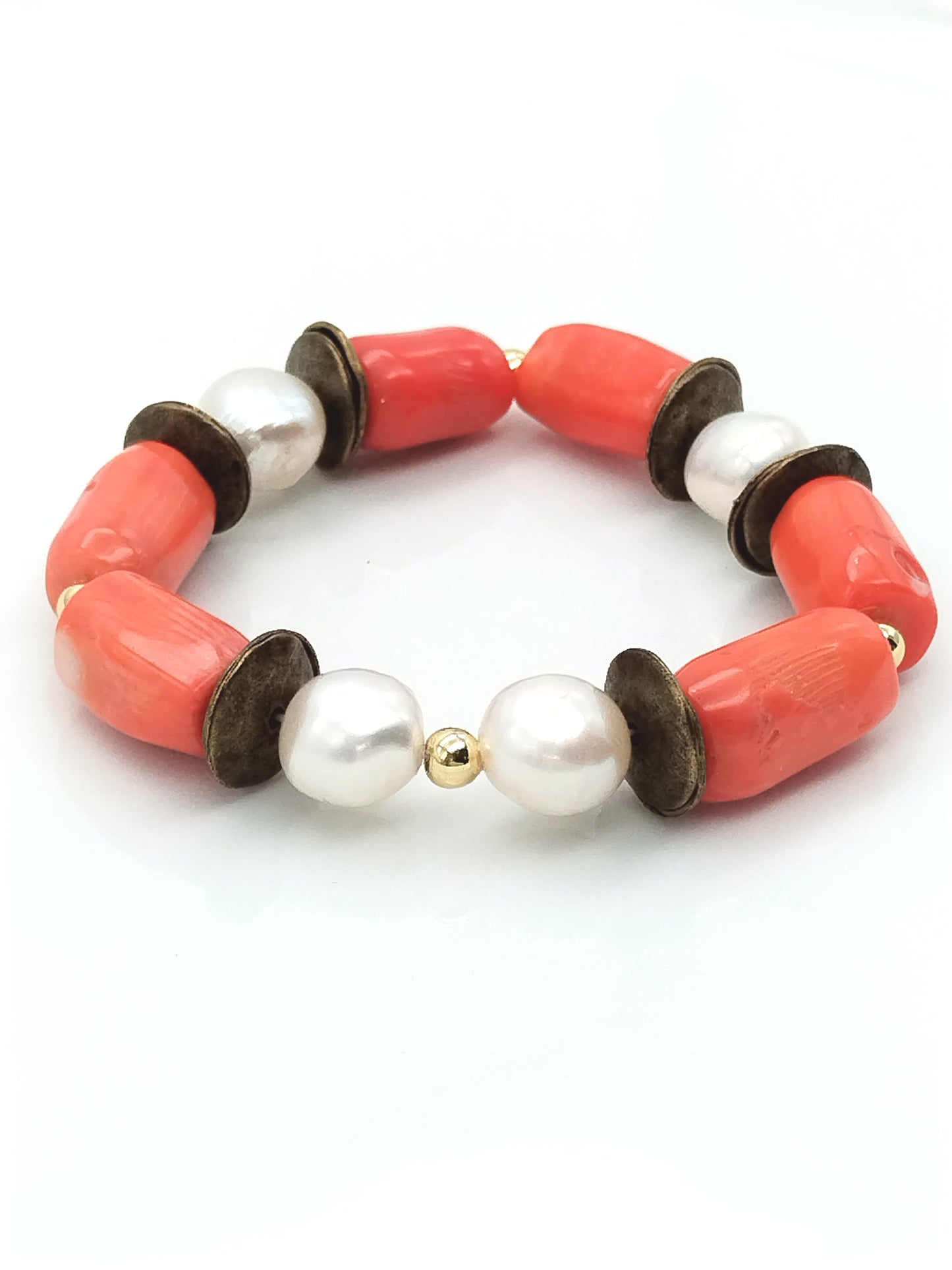 Pulsera elástica de coral y perla