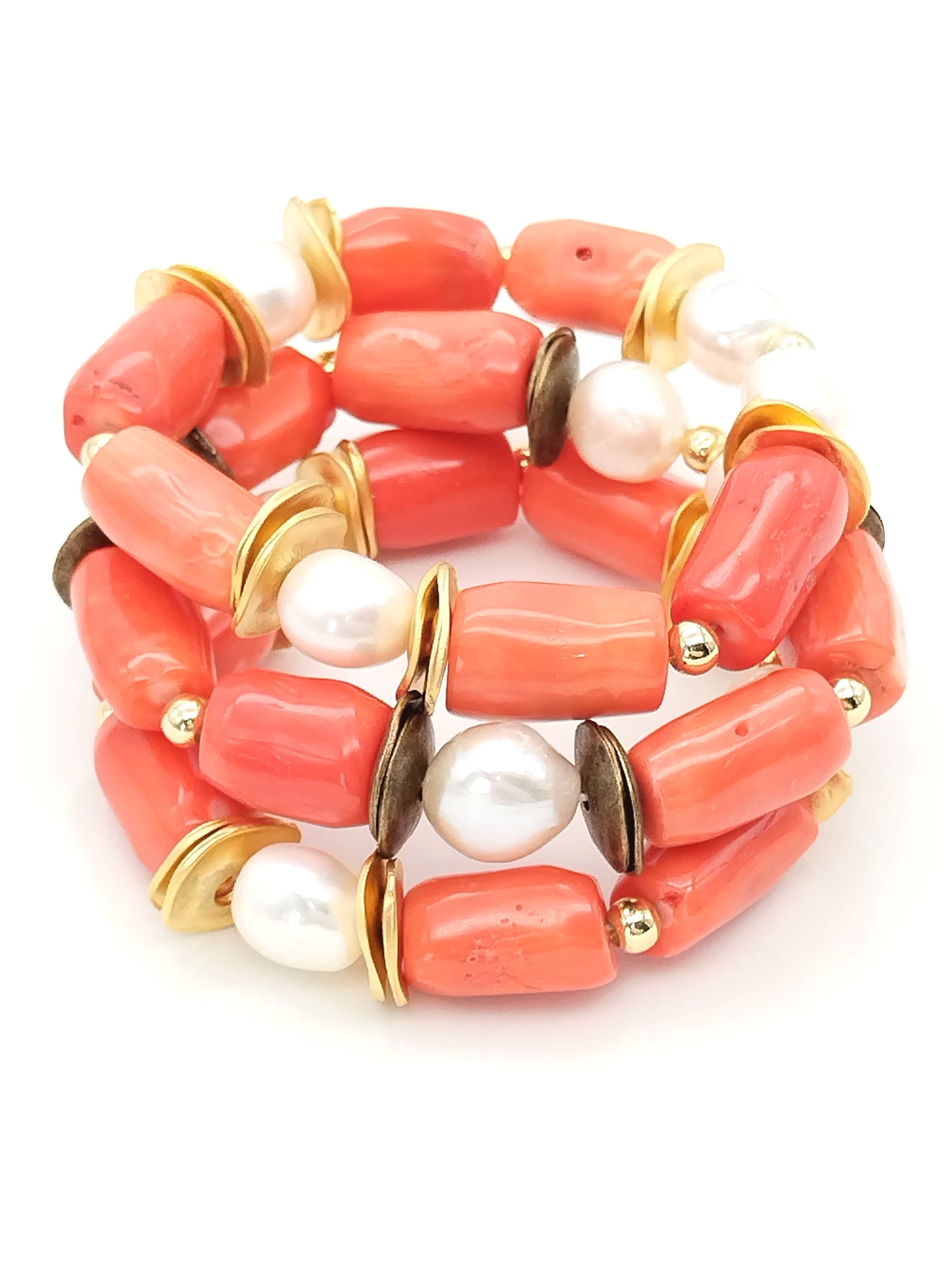 Pulsera elástica de coral y perla