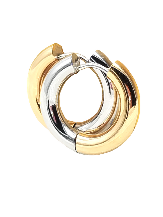 Chunky Huggies, Wendbare Creolen, Silber & Gold, Schmuck, Frauen, Mädchen, Geschenke