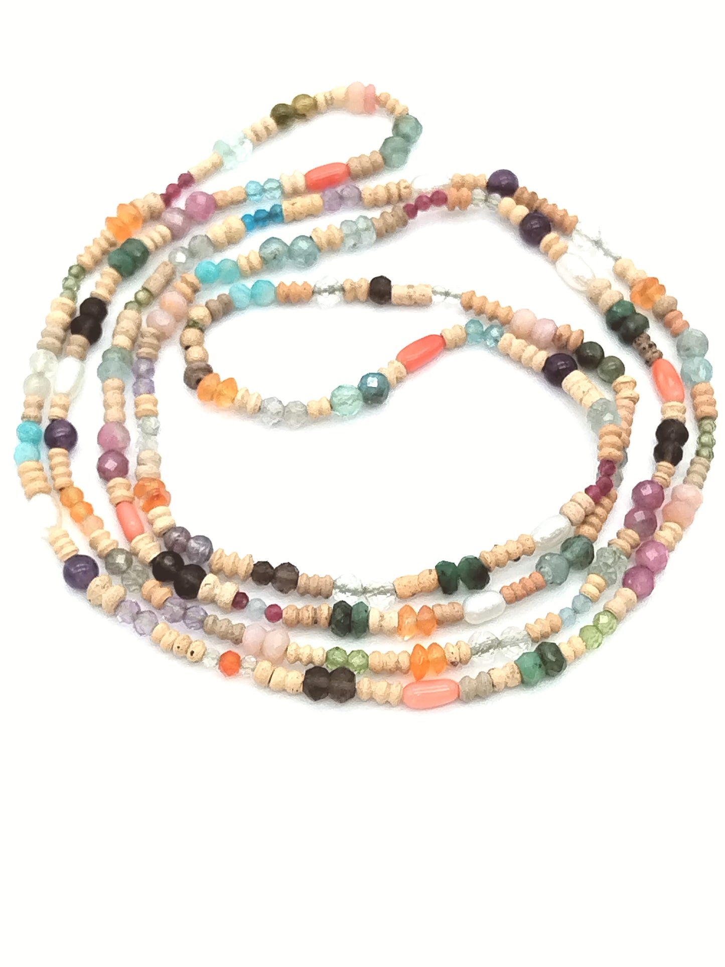 Collar largo unisex con piedras preciosas y cuentas de terracota