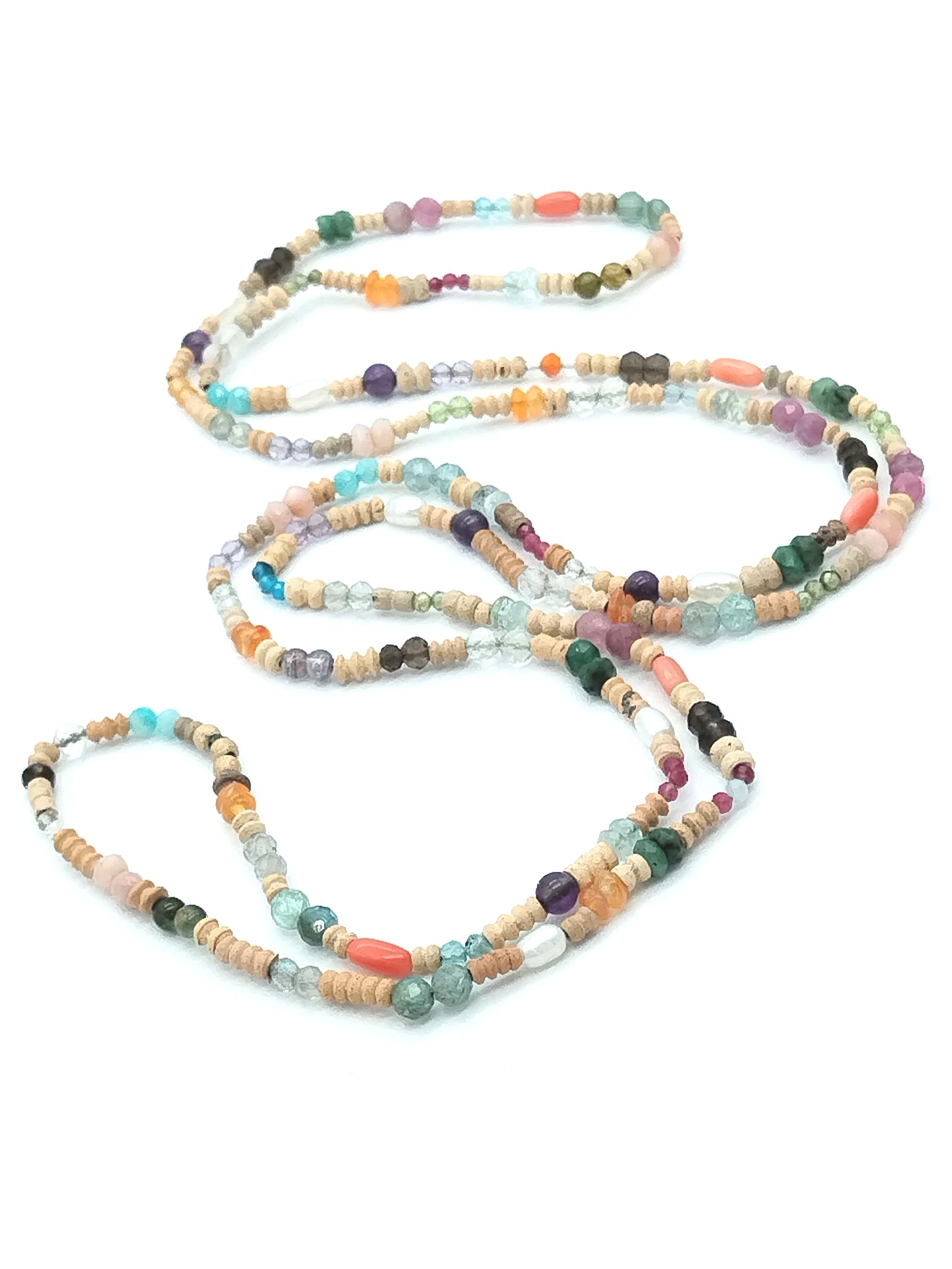 Collar largo unisex con piedras preciosas y cuentas de terracota