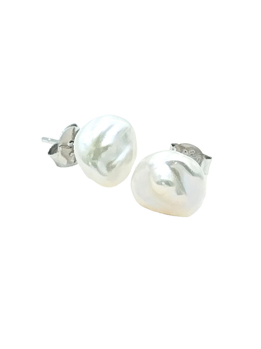 Pendientes de perlas Keshi, pendientes de plata de ley, unisex, perlas blancas naturales, tendencia, regalo, joyería minimalista