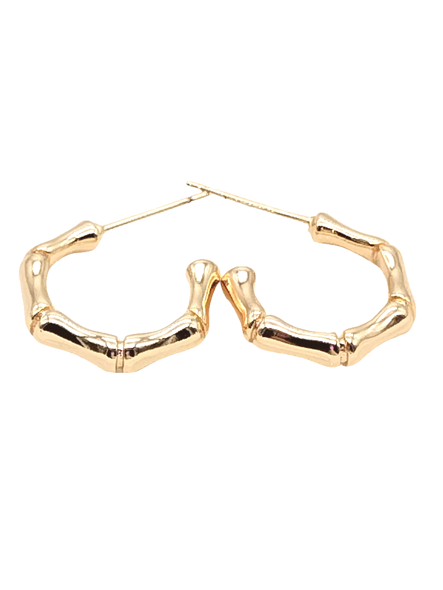 Bamboo hoop earrings product shot - luxury gold plated boho statement studs