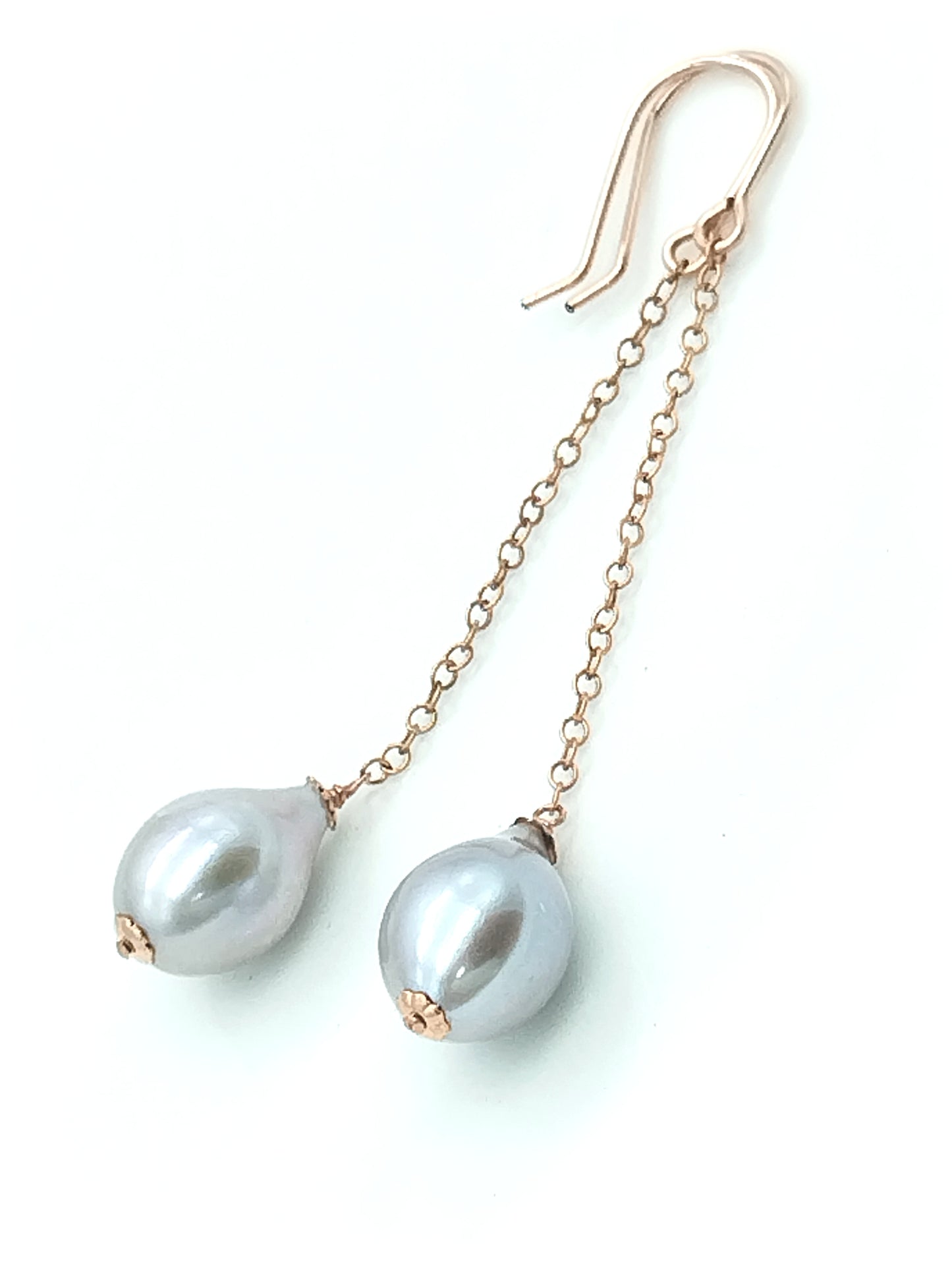 Silver Pearl Drop Long Thread Rose Gold Earrings