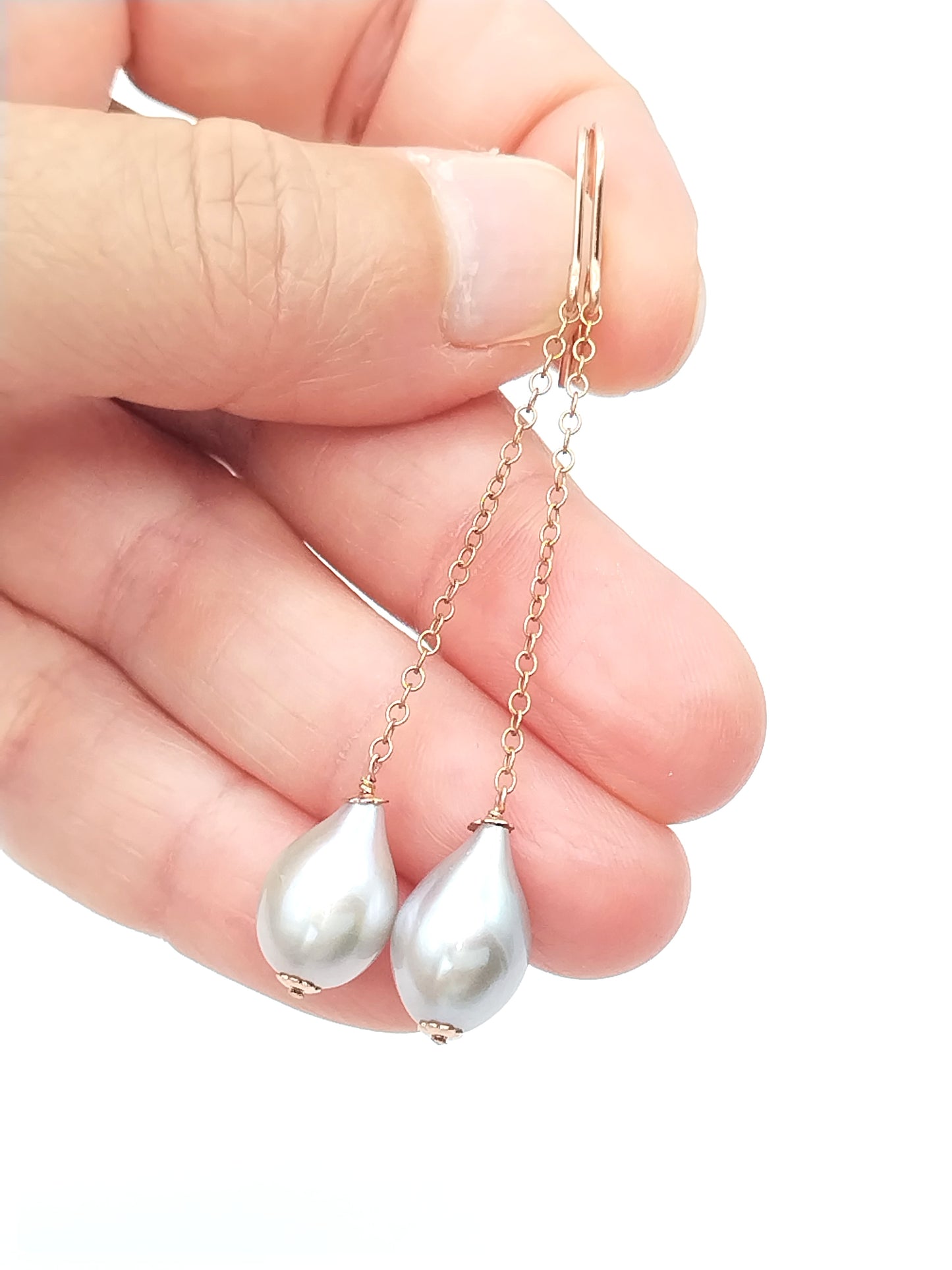 Silver Pearl Drop Long Thread Rose Gold Earrings