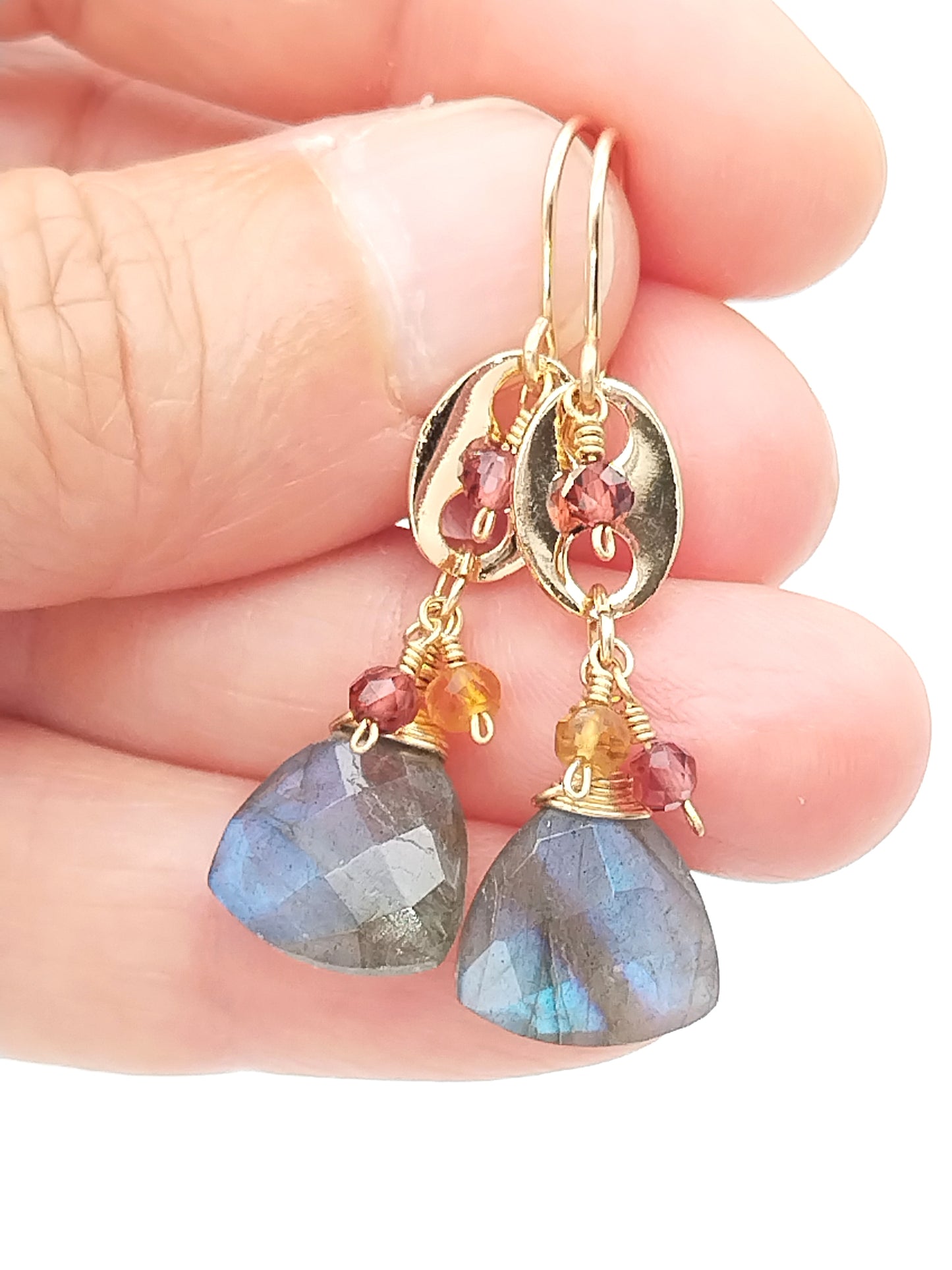 Pendientes colgantes de labradorita rellenos de oro
