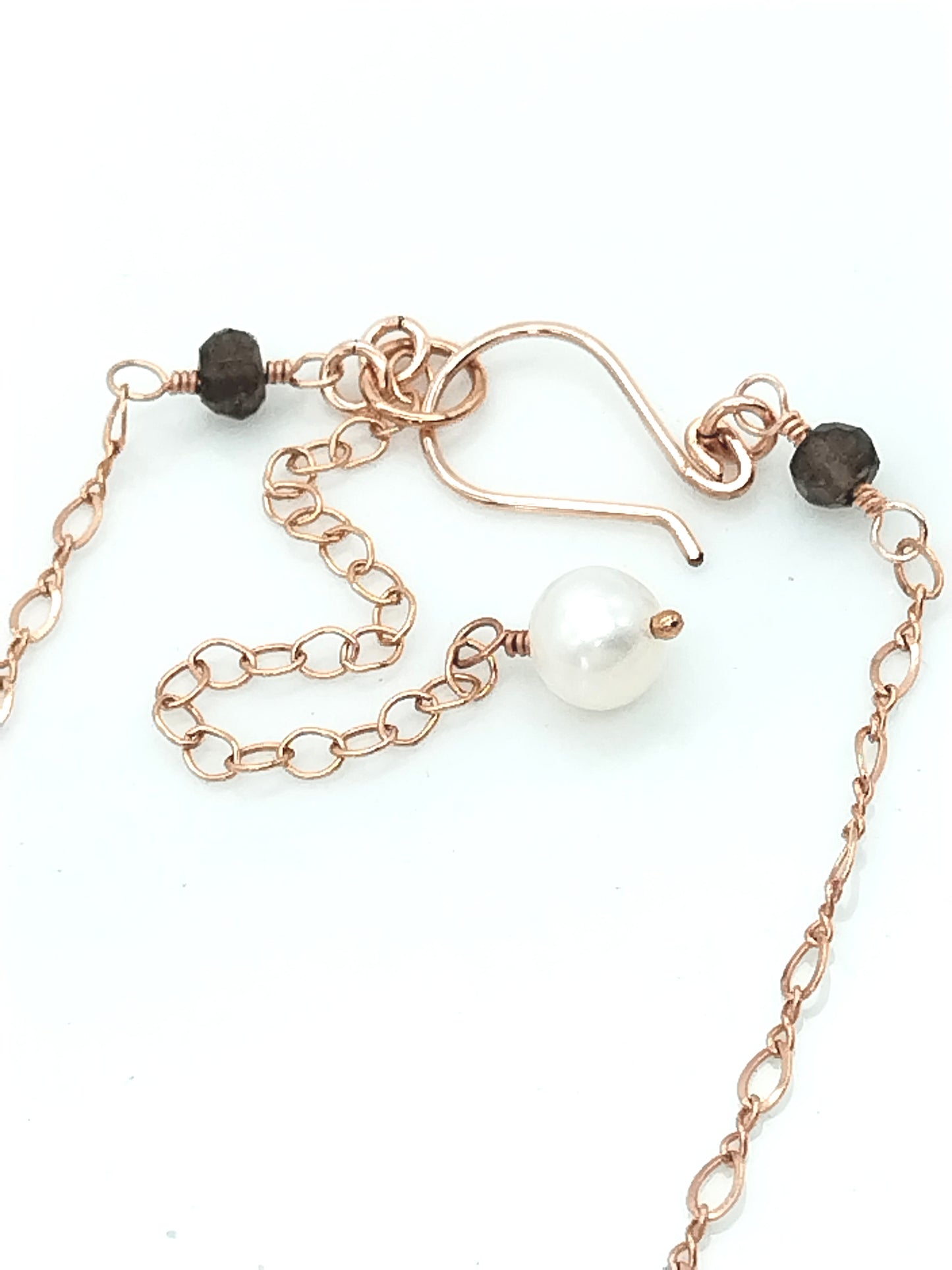 Rose Gold Dangling Quartz & Freshwater Pearls Necklace
