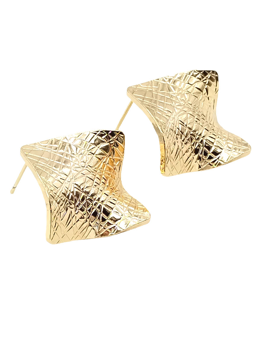 Bold Wavy Gold Earrings, Chunky Geometric Statement Studs, Trending Fashion Jewelry