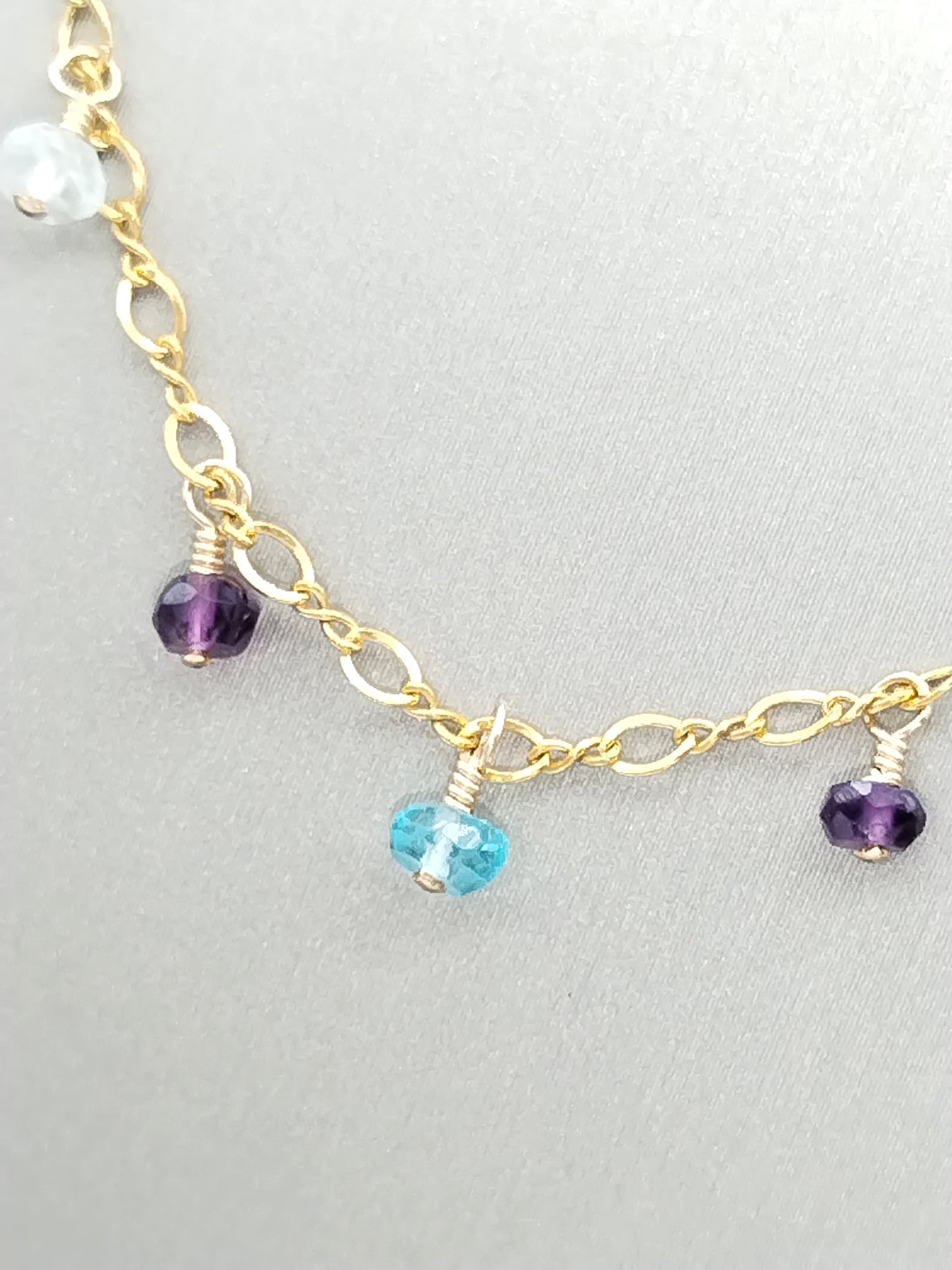 Gold Amethyst and Apatite Gemstones Dangling Necklace