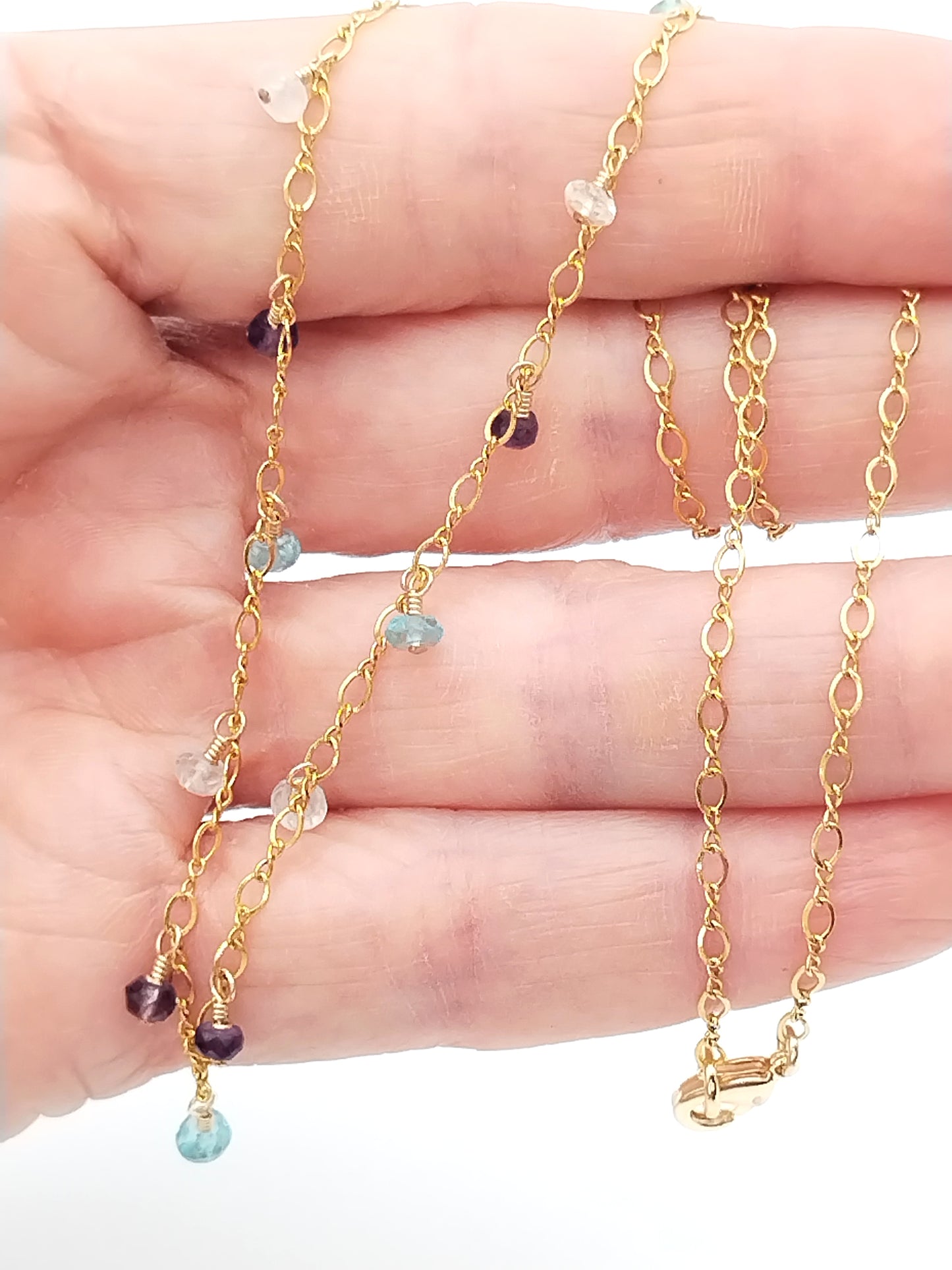Gold Amethyst and Apatite Gemstones Dangling Necklace