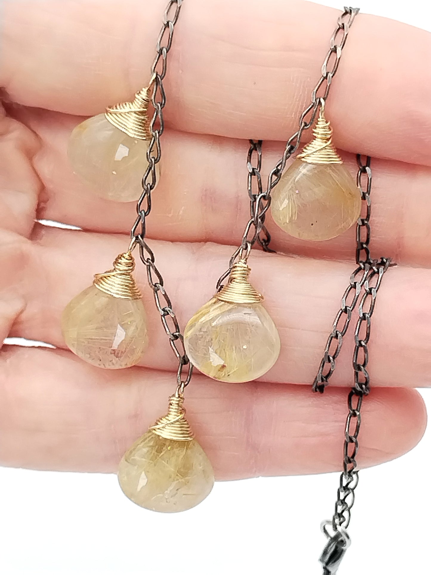 Golden Rutilated Quartz Briolettes Necklace