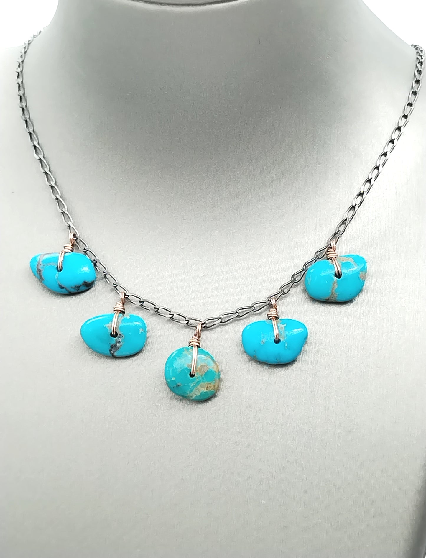 Turquoise Beads Rose Gold Filled and Sterling Silver Dangle Necklace