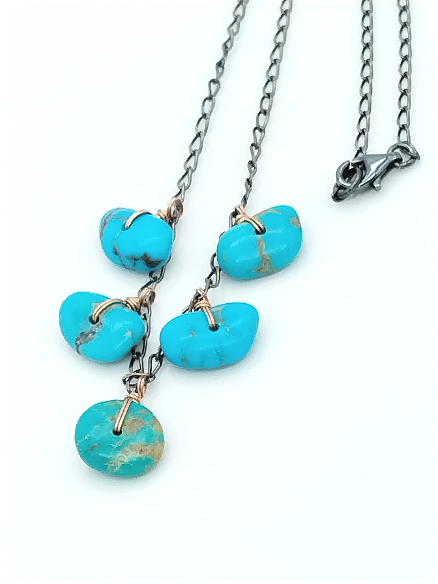 Turquoise Beads Rose Gold Filled and Sterling Silver Dangle Necklace