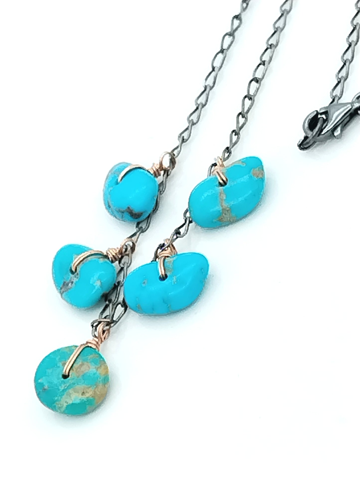 Turquoise Beads Rose Gold Filled and Sterling Silver Dangle Necklace