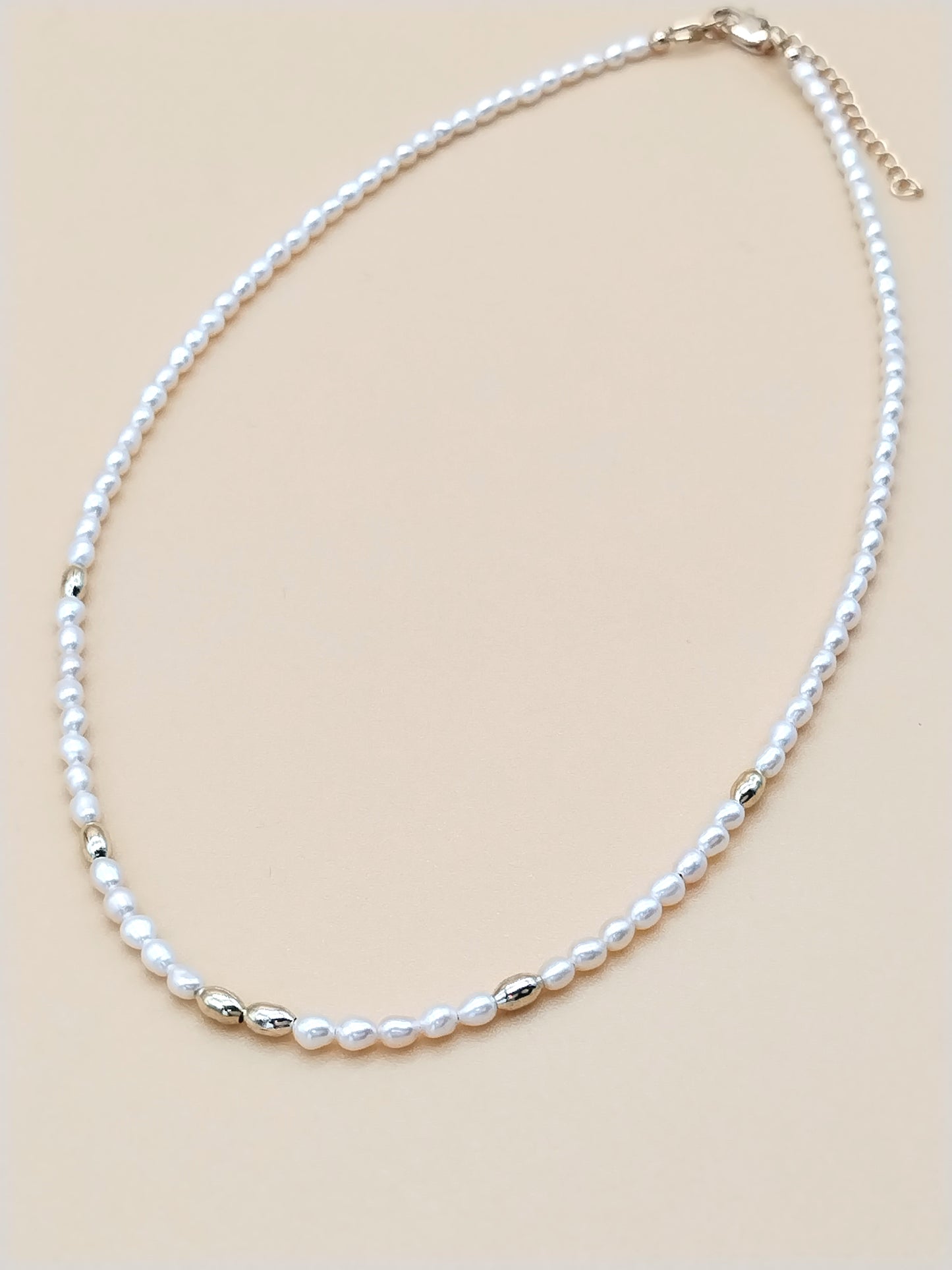 Freshwater Pearl Gold Necklace with Gold Bead accents