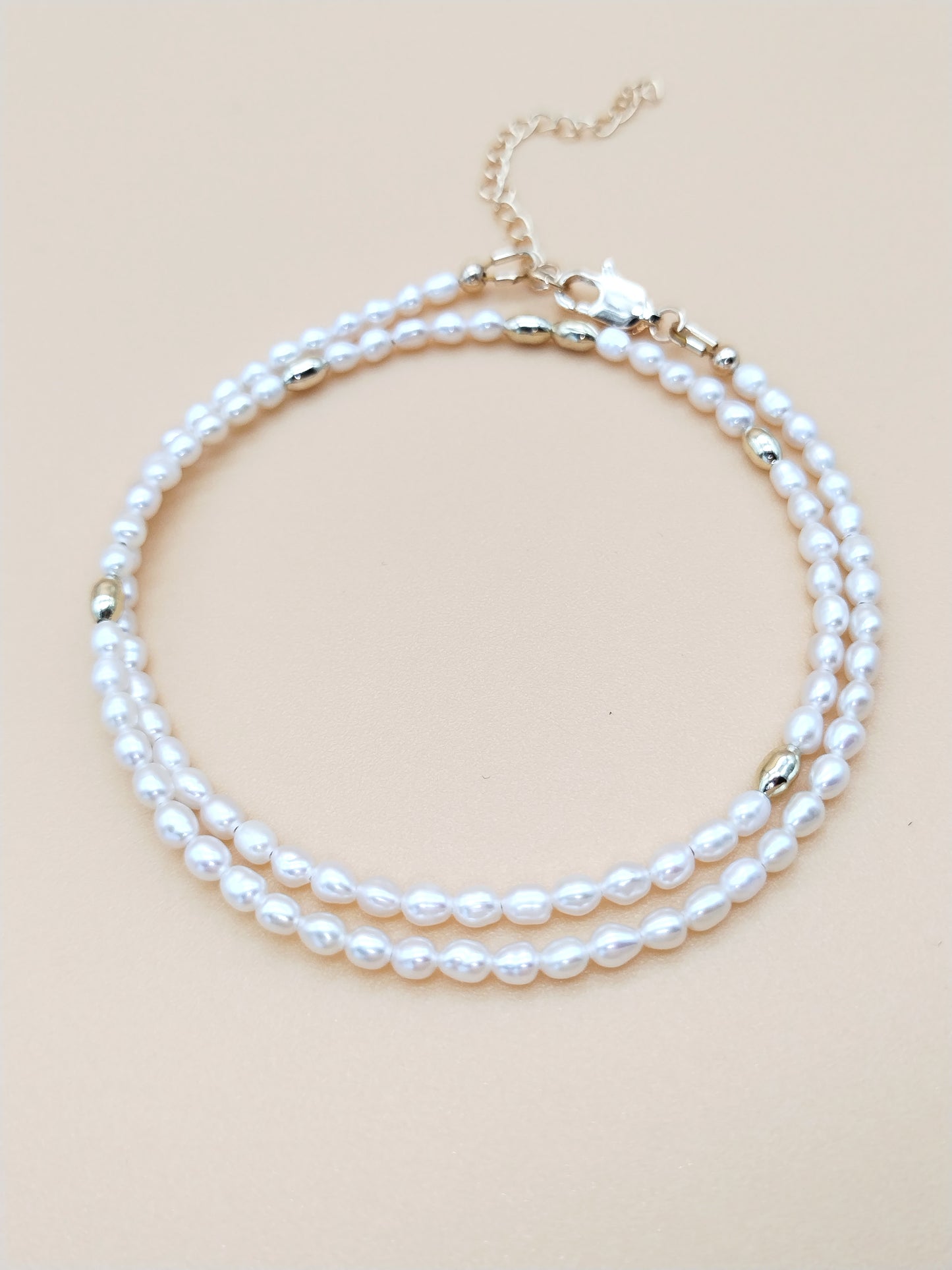 Freshwater Pearl Gold Necklace with Gold Bead accents