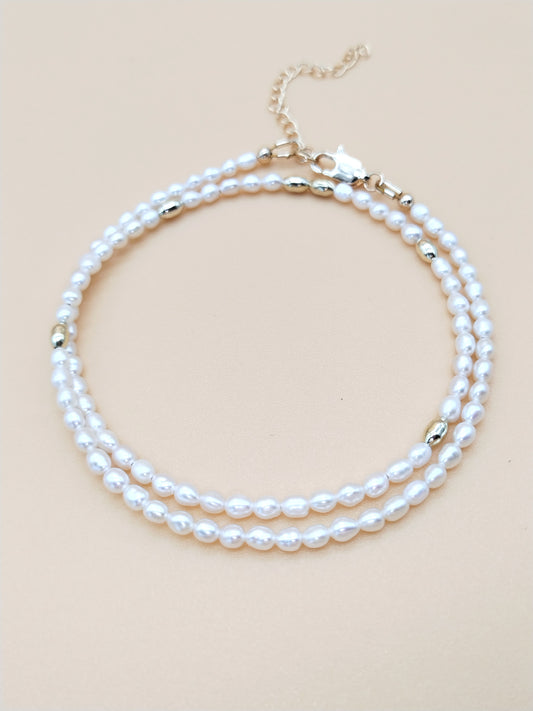 Freshwater Pearl Gold Necklace with Gold Bead accents