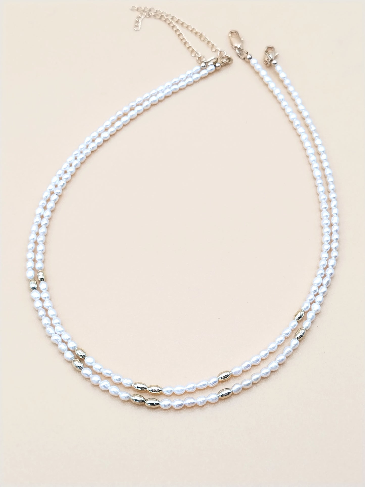Freshwater Pearl Gold Necklace with Gold Bead accents
